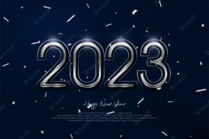 Silver metallic 3d modern new year 2023 happy new year elegant banner poster