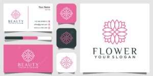 Simple and elegant monoline floral logo design template and business card