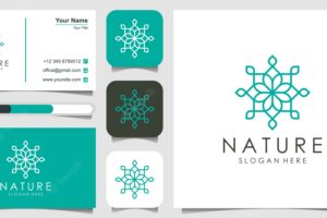 Simple and elegant monoline floral logo design template and business card