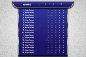 Soccer league broadcast background with soccer group table