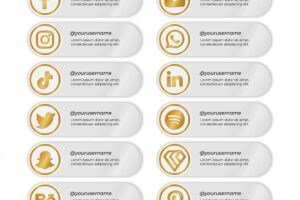 Social media banners with golden icons