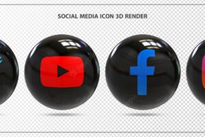 Social media icon set black 3d