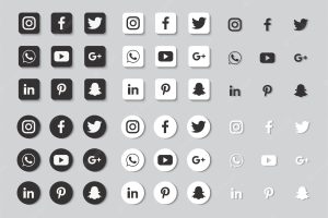 Social media icons set isolated on gray background.