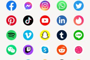 Social media icons vector set with facebook, instagram, twitter, tiktok, youtube logos
