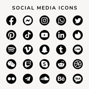 Social media icons vector set with facebook, instagram, twitter, tiktok, youtube logos