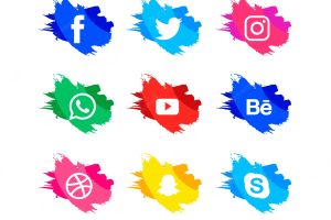 Social media logos collection in watercolor style