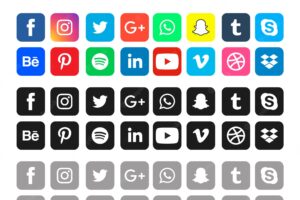 Social media logos in different colors
