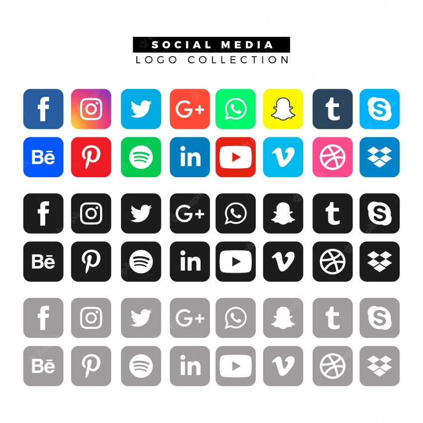 Social media logos in different colors