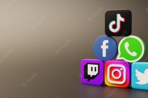 Social media logos stacked with copy space