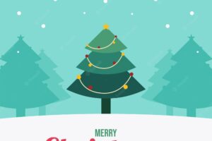 Social media merry christmas greeting card template with christmas tree illustration vector