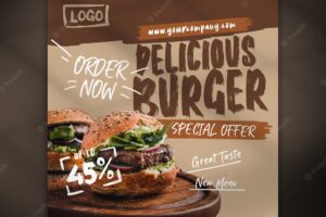 Special delicious burger and food menu sale promo social media post banner template