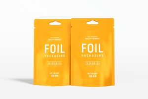 Stand up glossy plastic pouch bag packaging mockup