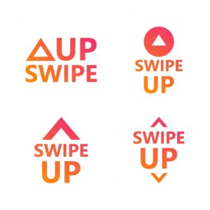Swipe up icon set isolated on white background for social media stories scroll pictogram modern gradient arrow up logo for blogger