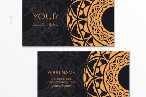 Template for print design of business cards in black with orange patterns preparing a business card with a place for your text and an abstract ornament