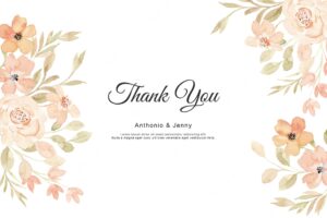 Thank you card with watercolor floral border