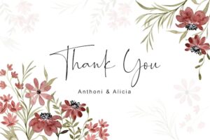 Thank you card with watercolor floral frame