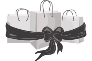 Three shopping bags with gift ribbon vector isolated illustration.friday discount concept.