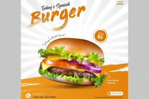 Today's special burger food menu social media post or instagram banner template