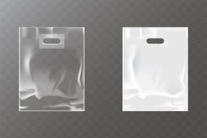Transparent and white plastic or foil bag with hang hole