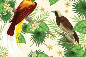 Tropical leaves and birds