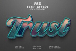 Trust 3d editable text style effect premium psd file with background