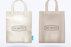 Two modern natural canvas mockup shopping bags realistic templates