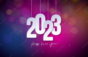Vector happy new year 2023 illustration with number on shiny colorful background
