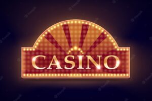 Vector retro orange illuminated casino signboard for poster, flyer, billboard, web sites and gambling club isolated on black background