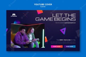Video gaming youtube cover template with gradient geometric forms
