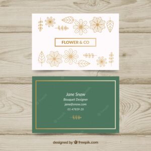 Vintage business card with golden flowers