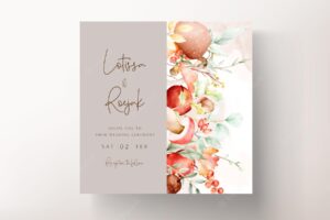 Vintage watercolor hand drawn botanical apple and floral invitation card