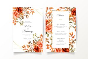 Vintage wedding invitation and menu template