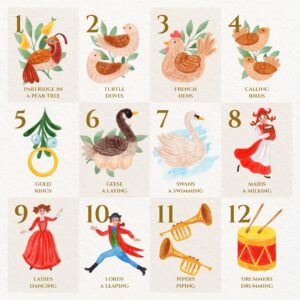 Watercolor 12 days of christmas illustration