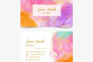 Watercolor alcohol ink horizontal business card template