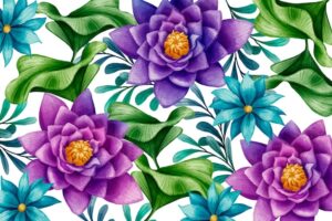 Watercolor blue and purple flowers background