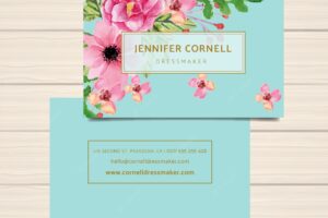 Watercolor business card template with flowers