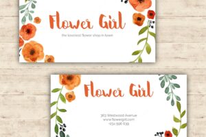 Watercolor business card with flowers