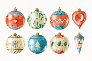 Watercolor christmas ball ornaments collection