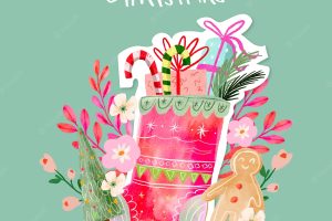 Watercolor christmas collage illustration