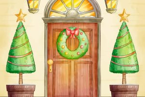 Watercolor christmas door illustration
