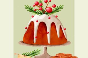 Watercolor christmas pudding illustration