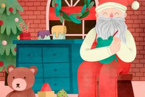 Watercolor christmas season santa workshop illustration