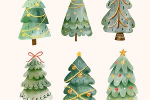 Watercolor christmas trees collection
