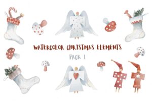 Watercolor christmas white red elements