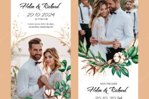 Watercolor floral wedding vertical banners set