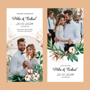 Watercolor floral wedding vertical banners set