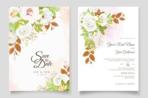 Watercolor floral wreath and border card design