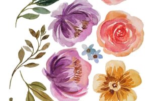Watercolor flower elements