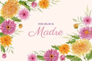 Watercolor mother's day floral background in spanish