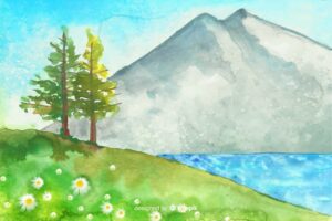 Watercolor natural background with landscape